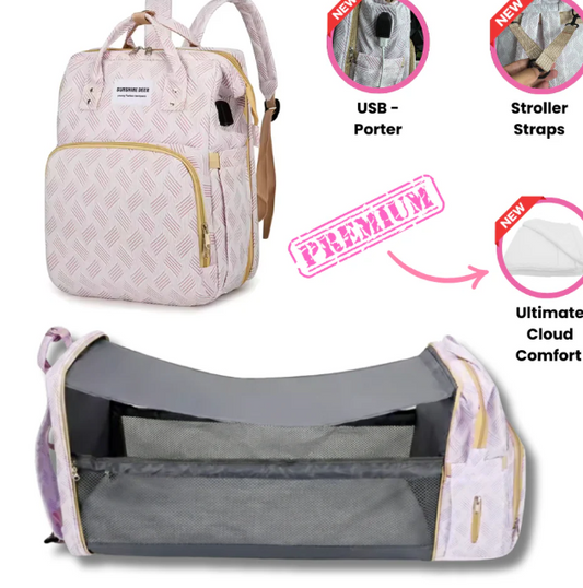 MomBag Pro — 2-in-1 Luiertasrugzak & Opvouwbaar Babybed | USB-Poort + Kinderwagenriemen