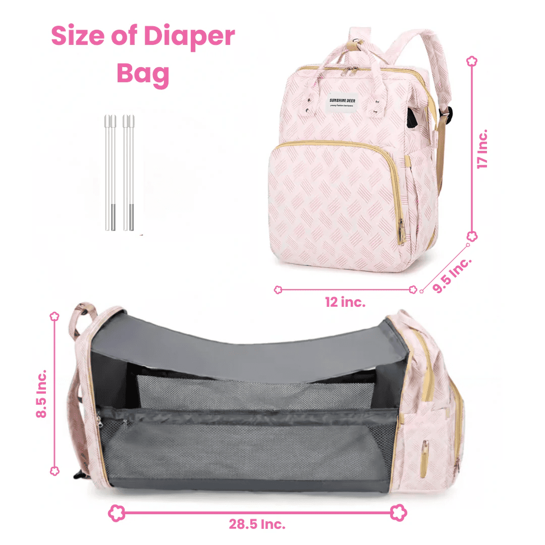 MomBag Pro — 2-in-1 Diaper Backpack & Foldable Baby Bed | USB Port + Stroller Straps